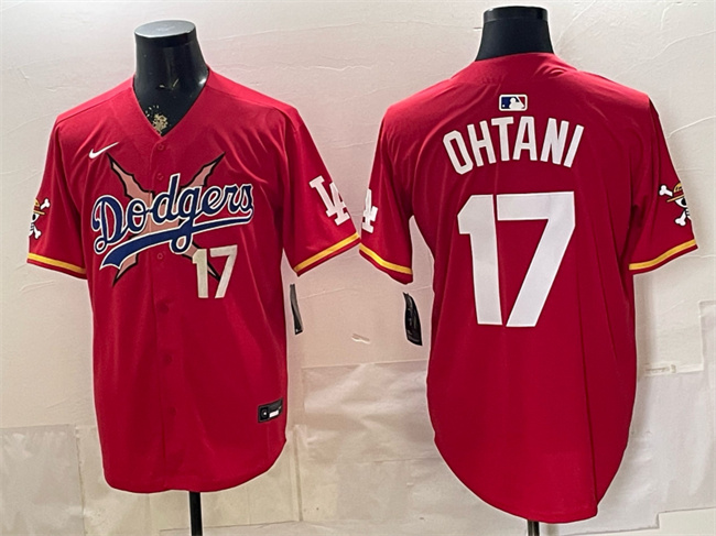 Men's Los Angeles Dodgers x One Piece #17 Shohei Ohtani Red Vapor Premier Limited Stitched Baseball Jersey Men's Los Angeles Dodgers x One Piece #17 Shohei Ohtani Red Vapor Premier Limited Stitched Baseball Jersey